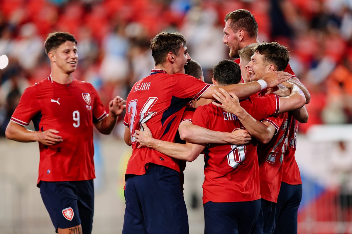 Jun 4, 2026; Harrison, New Jersey, USA; Czechia midfielder Denis Visinsky (26) celebrates with teammates after scoring a goal against Guatemala during the second half at Sports Illustrated Stadium. Mandatory Credit: Caean Couto-Imagn Images