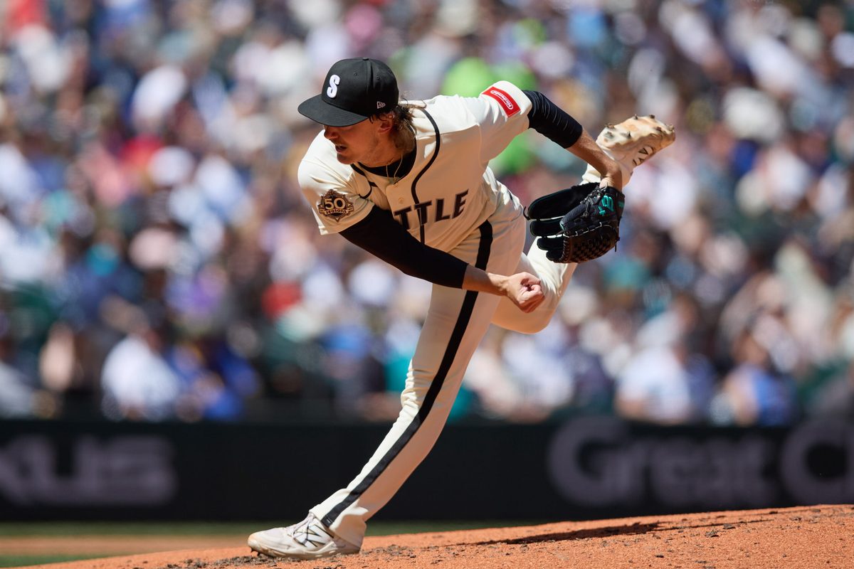 May 31, 2026; Seattle, Washington, USA; Seattle Mariners starting pitcher Bryce Miller (50) follows through against the Arizona Diamondbacks during the fourth inning at T-Mobile Park. Mandatory Credit: John Froschauer-Imagn Images