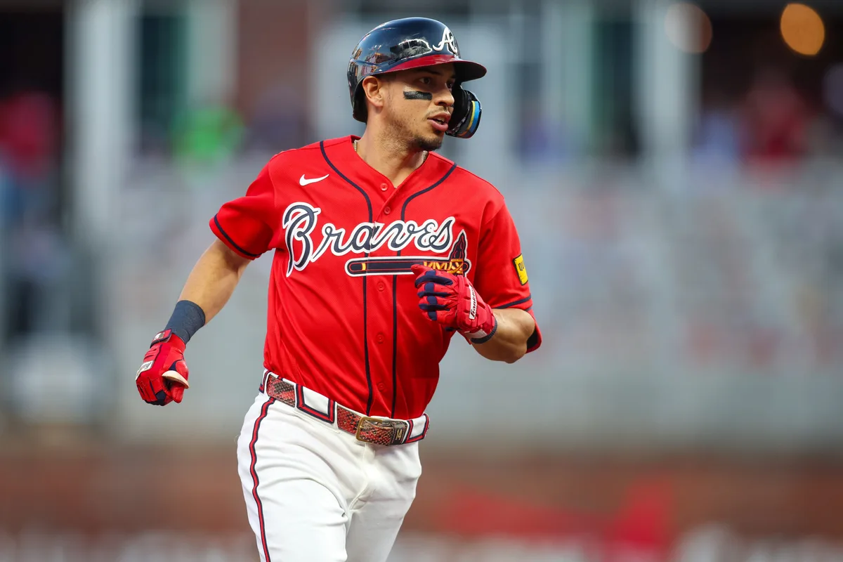 Jun 5, 2026; Atlanta, Georgia, USA; Atlanta Braves shortstop Mauricio Dubon (14) runs the bases after a two-run home run against the Pittsburgh Pirates in the third inning at Truist Park. Mandatory Credit: Brett Davis-Imagn Images