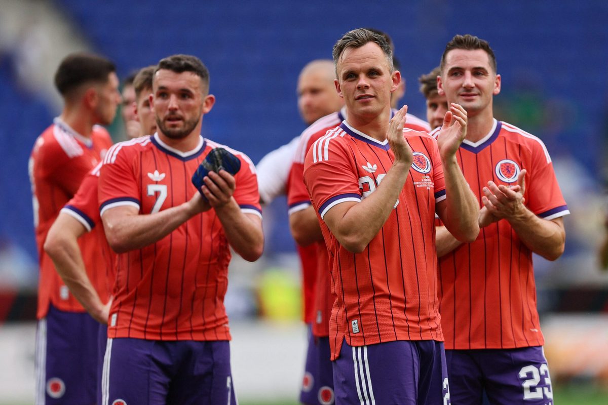 June 6, 2026; Harrison, New Jersey, U.S.; Scotland's Lawrence Shankland applauds fans after the match.  Mandatory Credit: Caean Couto-Imagn Images