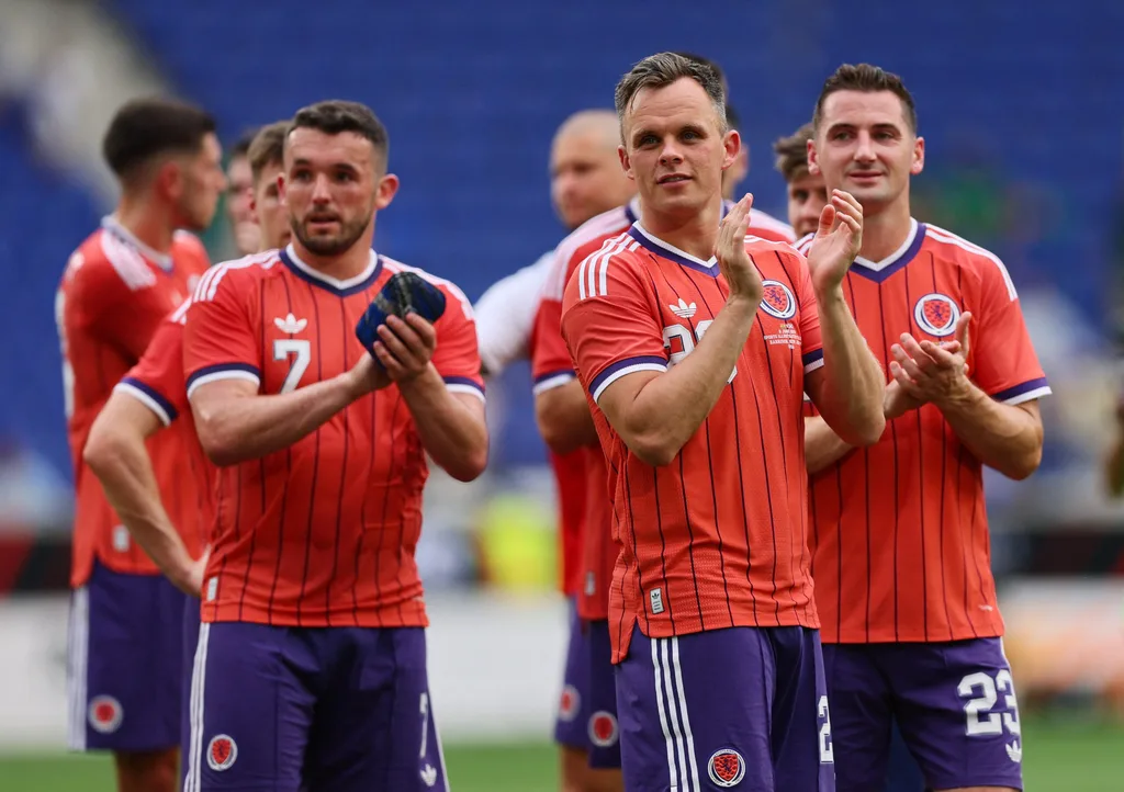 June 6, 2026; Harrison, New Jersey, U.S.; Scotland's Lawrence Shankland applauds fans after the match. Mandatory Credit: Caean Couto-Imagn Images