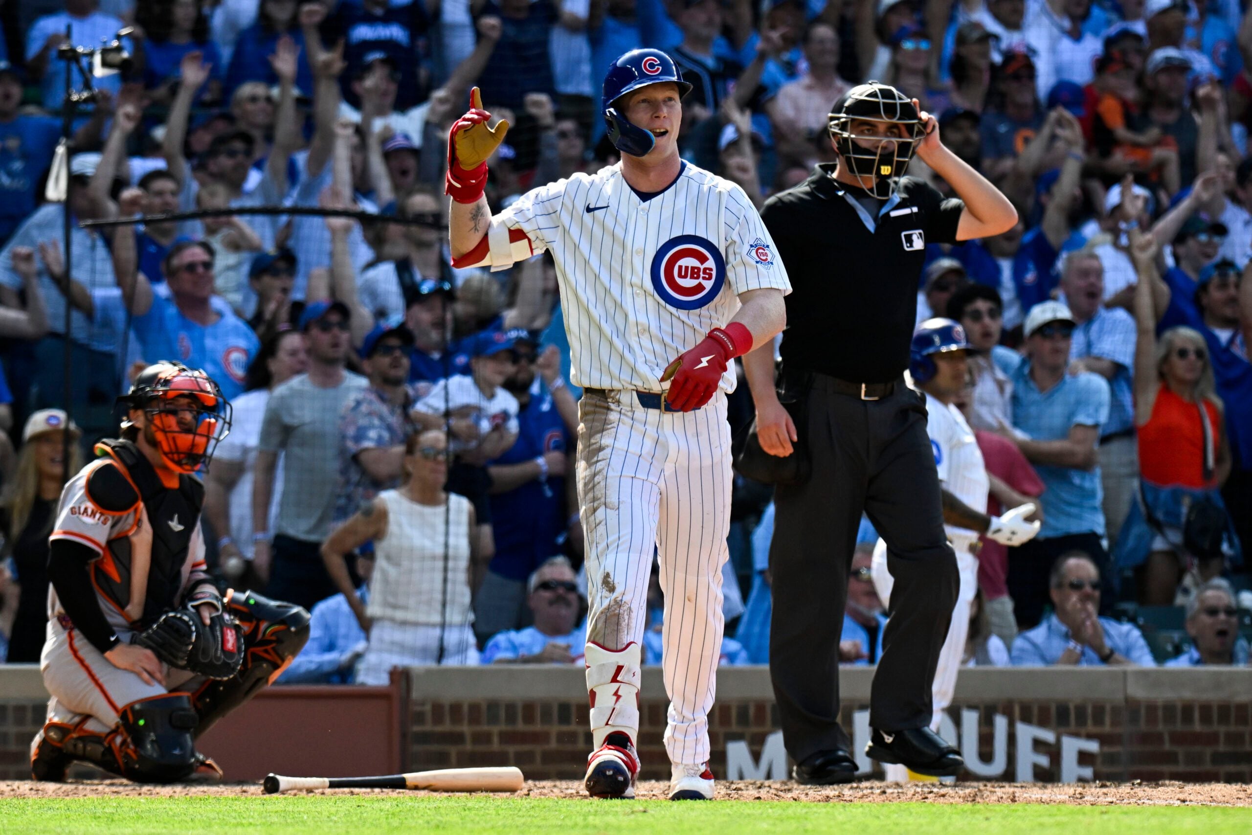 Jun 6, 2026; Chicago, Illinois, USA;  Chicago Cubs center fielder Pete Crow-Armstrong (4) after he hits a home run during the ninth inning against the San Francisco Giants at Wrigley Field. Mandatory Credit: Matt Marton-Imagn Images