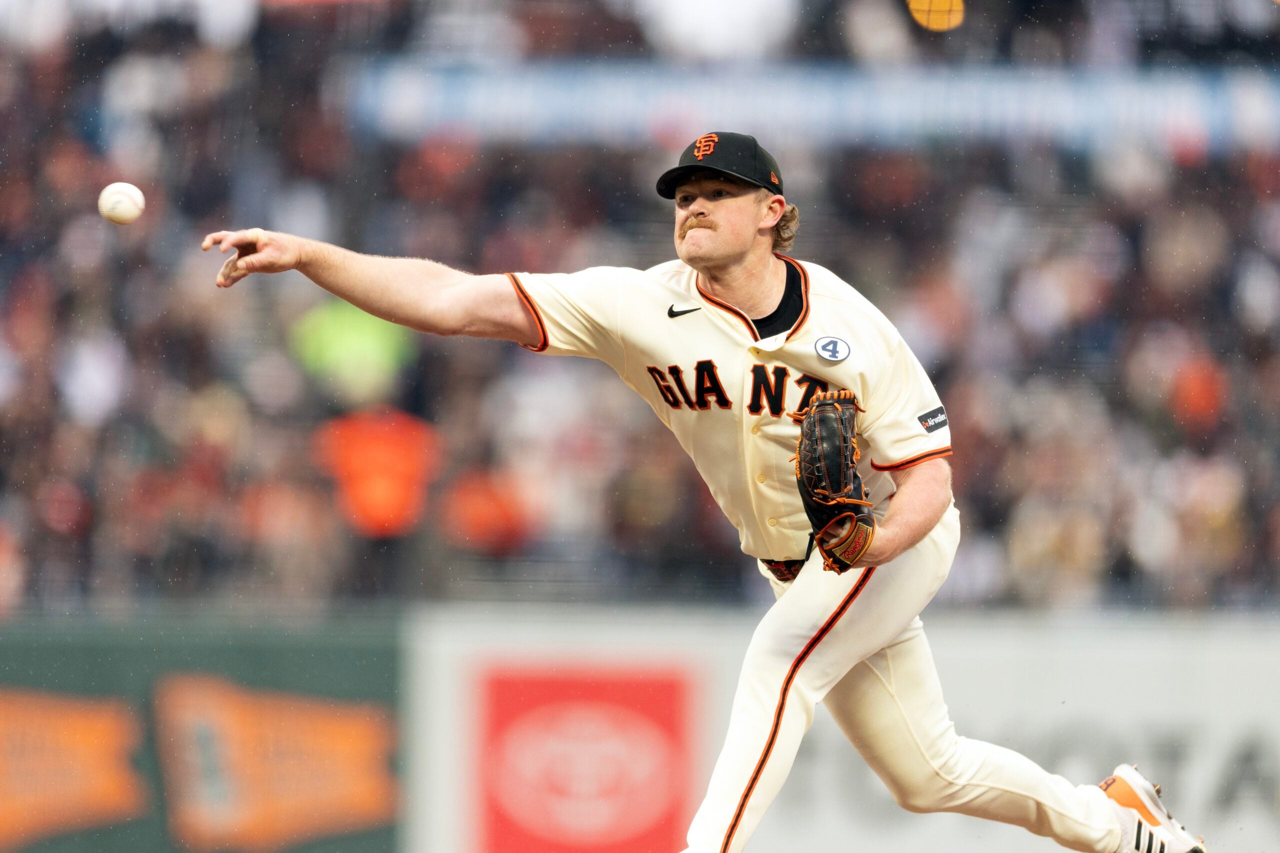 Jun 8, 2026; San Francisco, California, USA; San Francisco Giants starting pitcher Logan Webb (62) delivers a pitch against the Washington Nationals during the third inning at Oracle Park. Mandatory Credit: D. Ross Cameron-Imagn Images