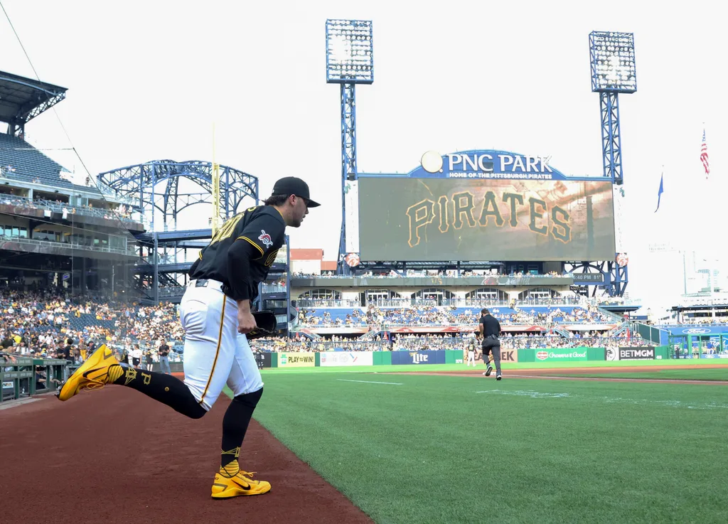 Jun 9, 2026; Pittsburgh, Pennsylvania, USA; Pittsburgh Pirates starting pitcher Paul Skenes (30) takes the field to pitch against the Los Angeles Dodgers during the first inning at PNC Park. Mandatory Credit: Charles LeClaire-Imagn Images