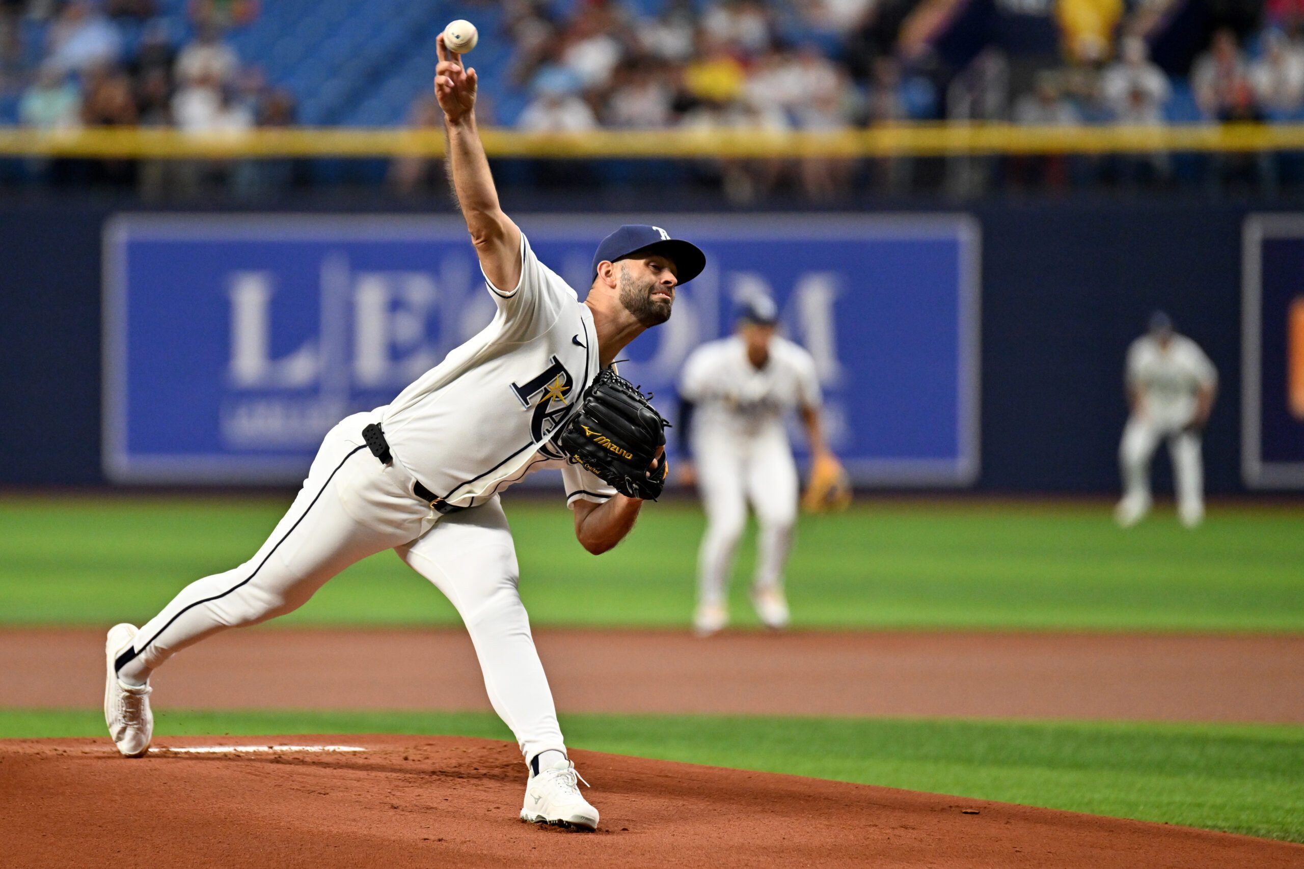 Jun 9, 2026; St. Petersburg, Florida, USA; Tampa Bay Rays starting pitcher Nick Martinez (28) throws a pitch in the first inning against the Boston Red Sox at Tropicana Field. Mandatory Credit: Jonathan Dyer-Imagn Images