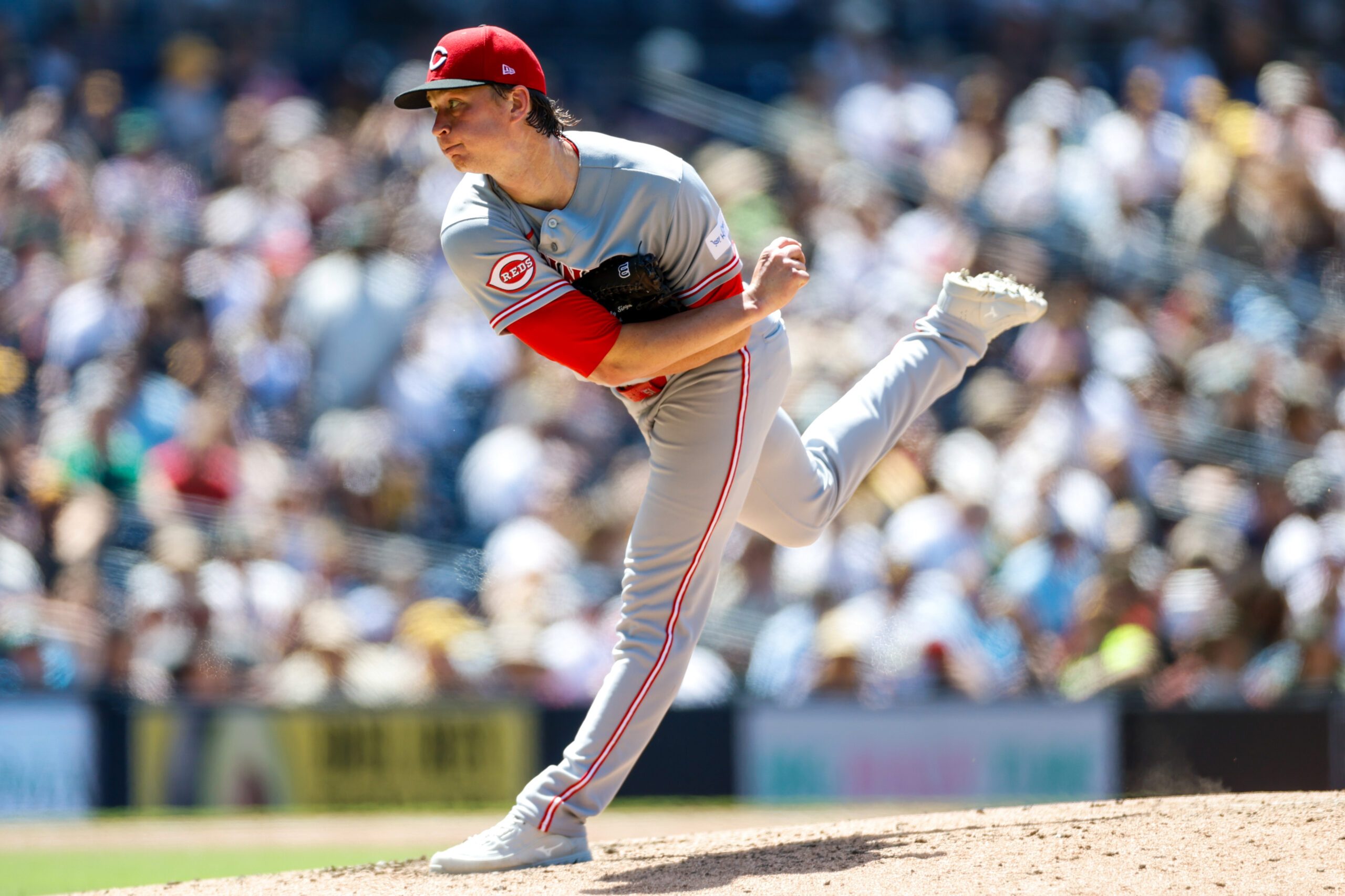 Jun 10, 2026; San Diego, California, USA; Cincinnati Reds starting pitcher Brady Singer (51) throws a pitch during the sixth inning against the San Diego Padres at Petco Park. Mandatory Credit: David Frerker-Imagn Images