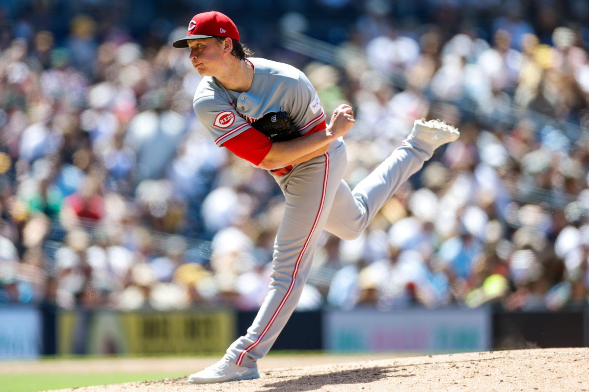 Jun 10, 2026; San Diego, California, USA; Cincinnati Reds starting pitcher Brady Singer (51) throws a pitch during the sixth inning against the San Diego Padres at Petco Park. Mandatory Credit: David Frerker-Imagn Images