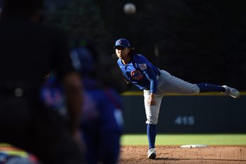 Jun 10, 2026; Denver, Colorado, USA; Chicago Cubs pitcher Shota Imanaga (18) pitches in the first inning against the Colorado Rockies at Coors Field. Mandatory Credit: Christopher Hanewinckel-Imagn Images