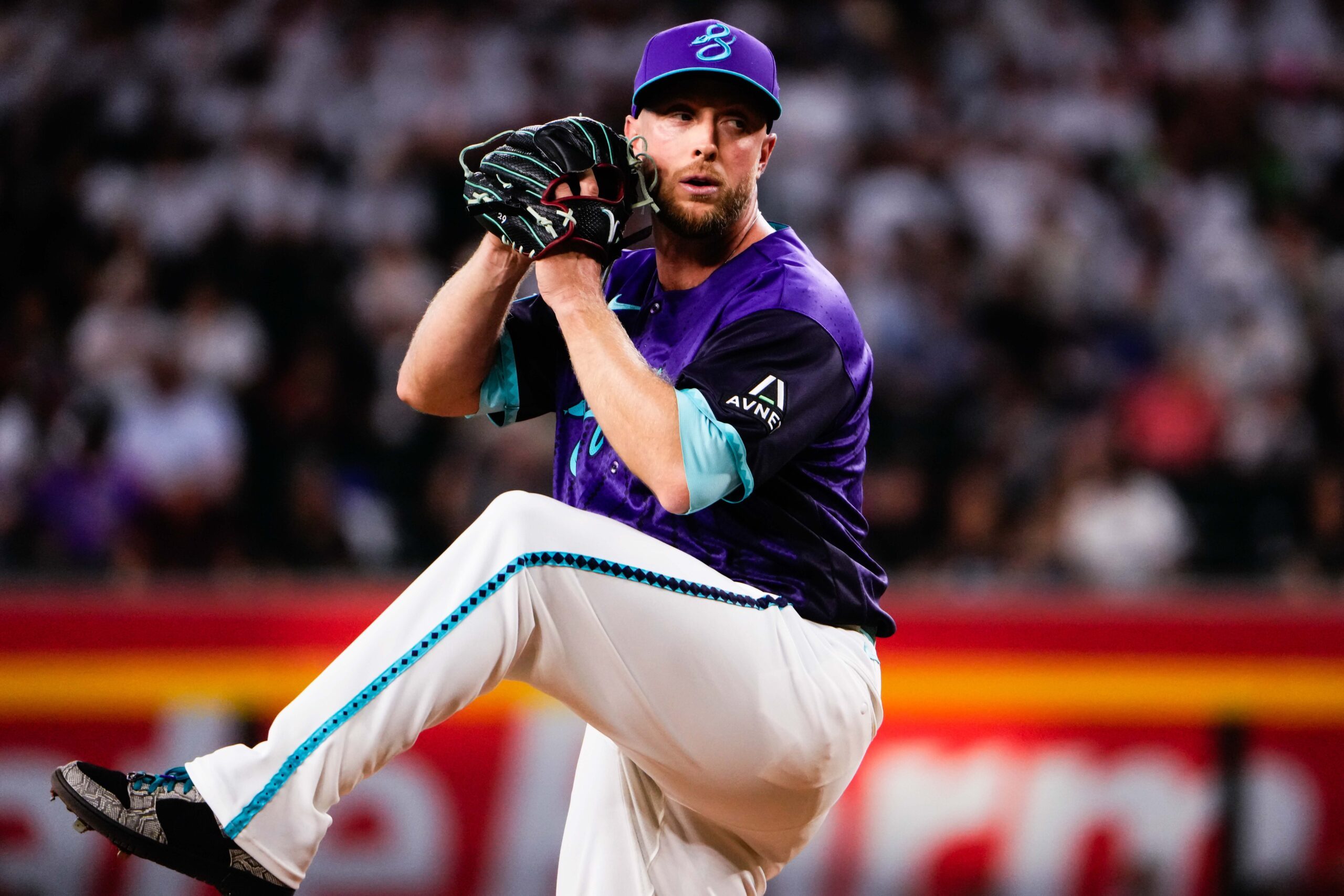 Jun 5, 2026; Phoenix, Arizona, USA;  Arizona Diamondbacks pitcher Merrill Kelly (29) throws against the against the Washington Nationals at Chase Field. Mandatory Credit: Arianna Grainey-Imagn Images