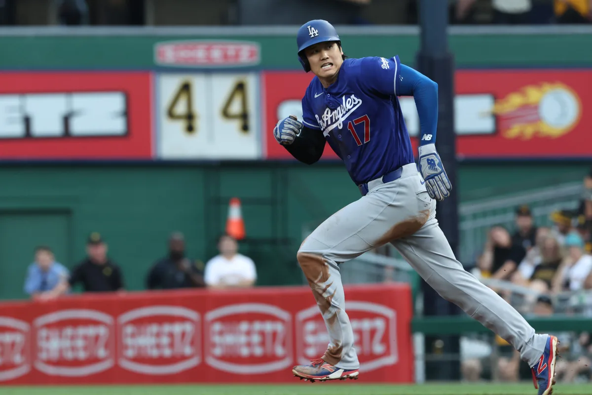 Jun 11, 2026; Pittsburgh, Pennsylvania, USA; Los Angeles Dodgers designated hitter Shohei Ohtani (17) runs on a hit and run against the Pittsburgh Pirates during the fourth inning at PNC Park. Mandatory Credit: Charles LeClaire-Imagn Images