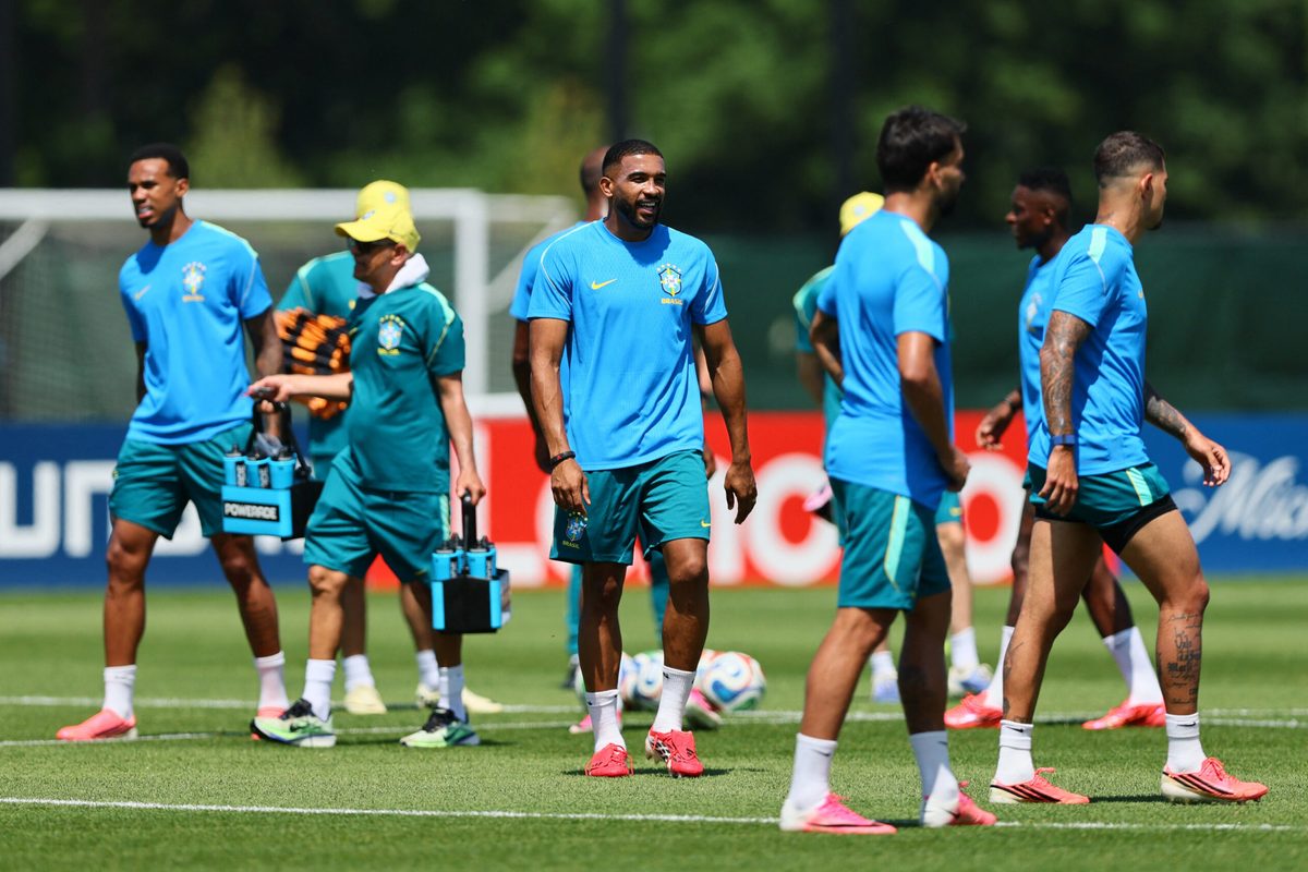 June 12, 2026; Morristown, New Jersey, U.S.; Brazil's Bremer and teammates during training. Mandatory Credit: Caean Couto-Imagn Images