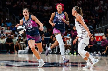 Jun 12, 2026; Washington, District of Columbia, USA; Washington Mystics guard Sonia Citron (22) dribbles the ball while Toronto Tempo guard Julie Allemand (22) defends during the second half at CareFirst Arena. Mandatory Credit: Emily Faith Morgan-Imagn Images