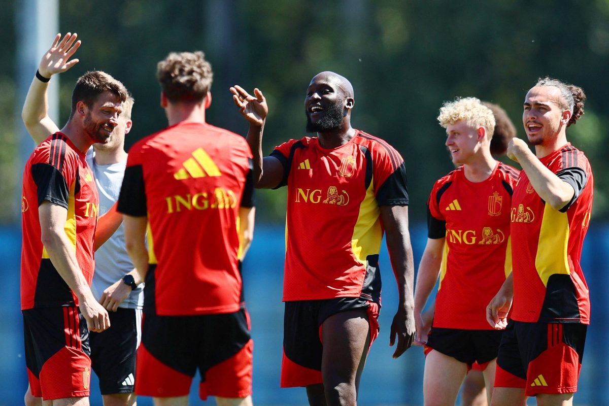 June 13, 2026; Renton, Washington, U.S.; Belgium's Romelu Lukaku,  Brandon Mechele and Joaquin Seys with teammates during training.  Mandatory Credit: Blake Dahlin-Imagn Images