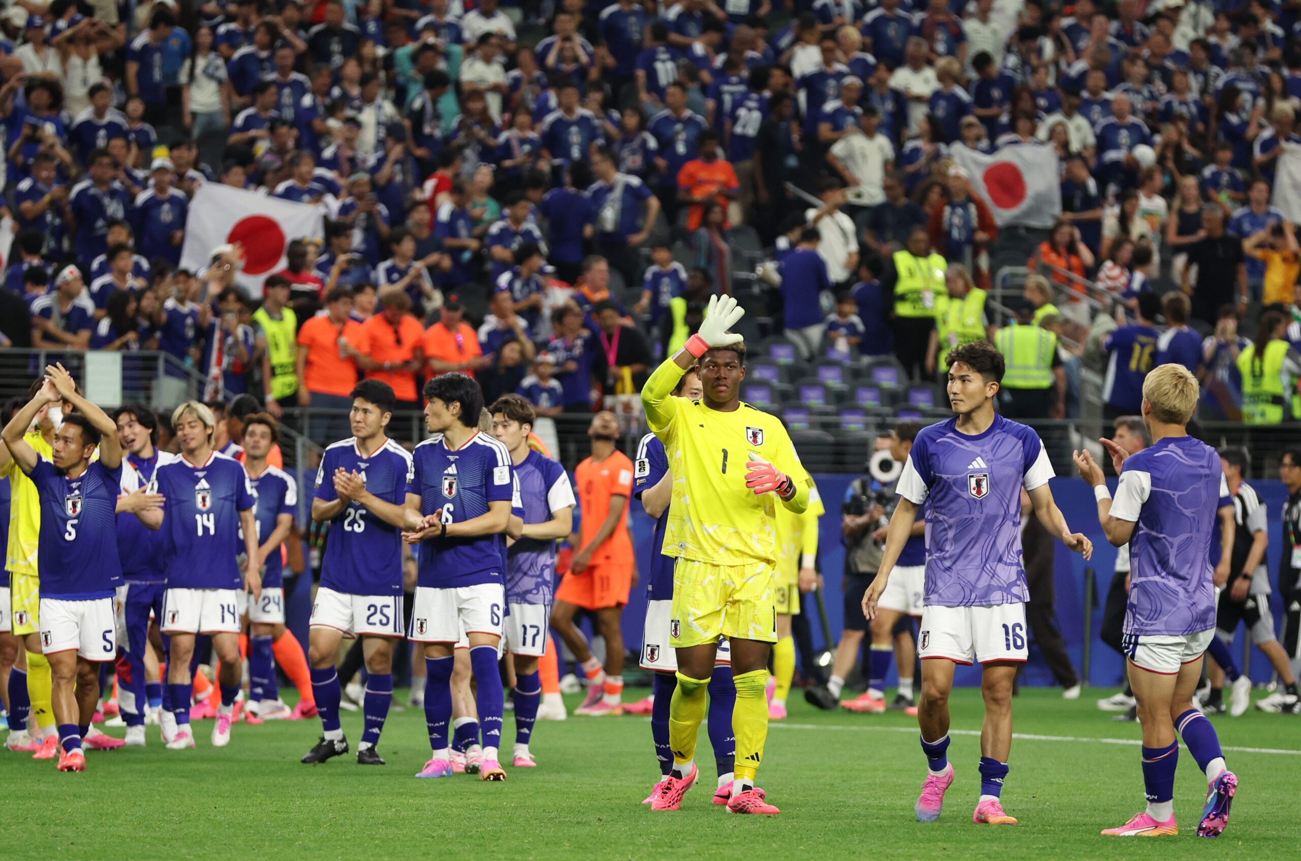 June 14, 2026; Arlington, Texas, U.S.; Japan's Zion Suzuki reacts after the match.  Mandatory Credit: Tim Heitman-Imagn Images