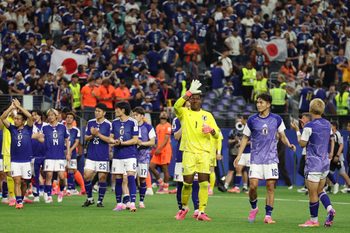 June 14, 2026; Arlington, Texas, U.S.; Japan's Zion Suzuki reacts after the match.  Mandatory Credit: Tim Heitman-Imagn Images