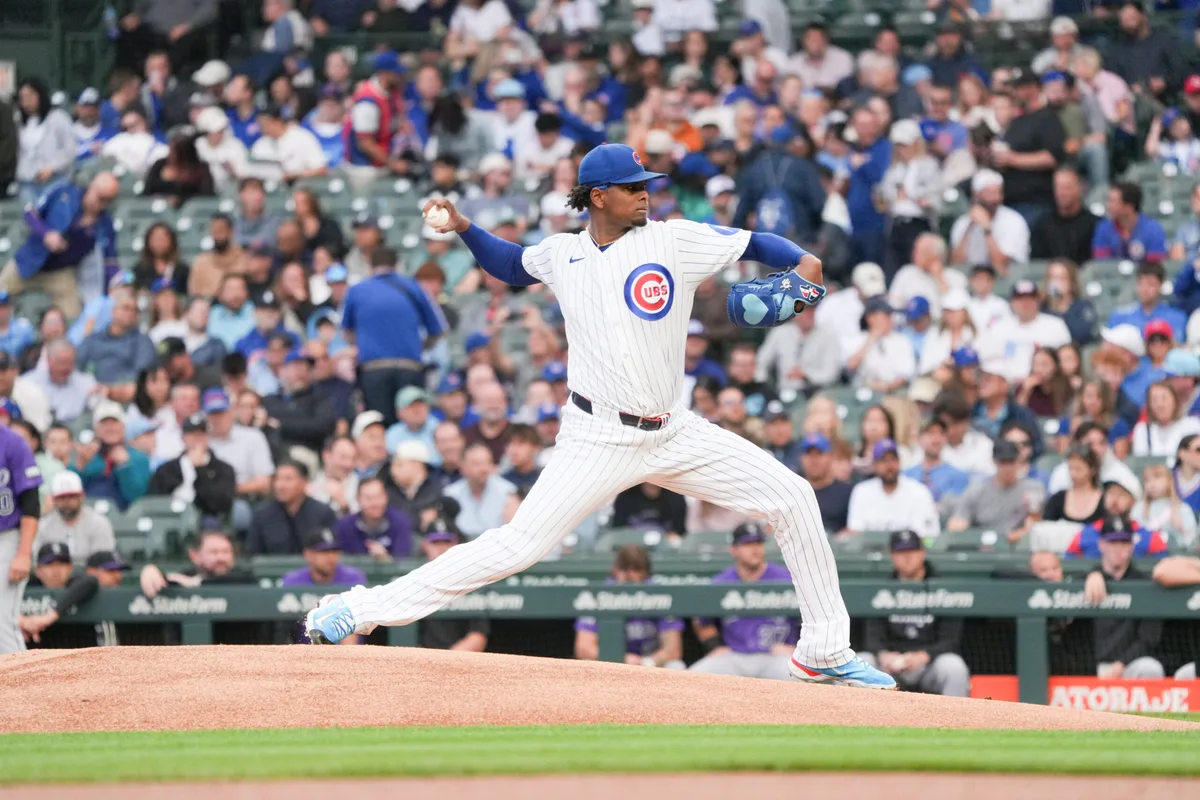 Jun 16, 2026; Chicago, Illinois, USA; Chicago Cubs pitcher Edward Cabrera (30) throws the ball against the Colorado Rockies during the first inning at Wrigley Field. Mandatory Credit: David Banks-Imagn Images