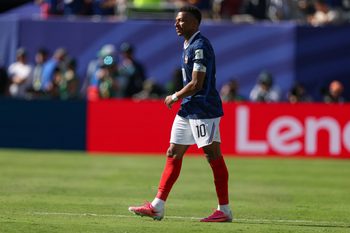 Jun 16, 2026; East Rutherford, New Jersey, USA; France forward Kylian Mbappe (10) reacts after a Group I match of the 2026 FIFA World Cup against Senegal at New York New Jersey Stadium. Mandatory Credit: Vincent Carchietta-Imagn Images