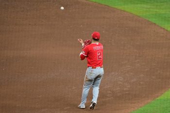 Jun 17, 2026; Phoenix, Arizona, USA; Los Angeles Angels second baseman Oswald Peraza (2) throws to second base in the sixth inning against the Arizona Diamondbacks at Chase Field. Mandatory Credit: Matt Kartozian-Imagn Images