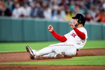 Jun 17, 2026; Boston, Massachusetts, USA; Boston Red Sox first baseman Willson Contreras (40) slides into a force out on second base in the seventh inning against the Toronto Blue Jays at Fenway Park. Mandatory Credit: Jaiden Tripi-Imagn Images