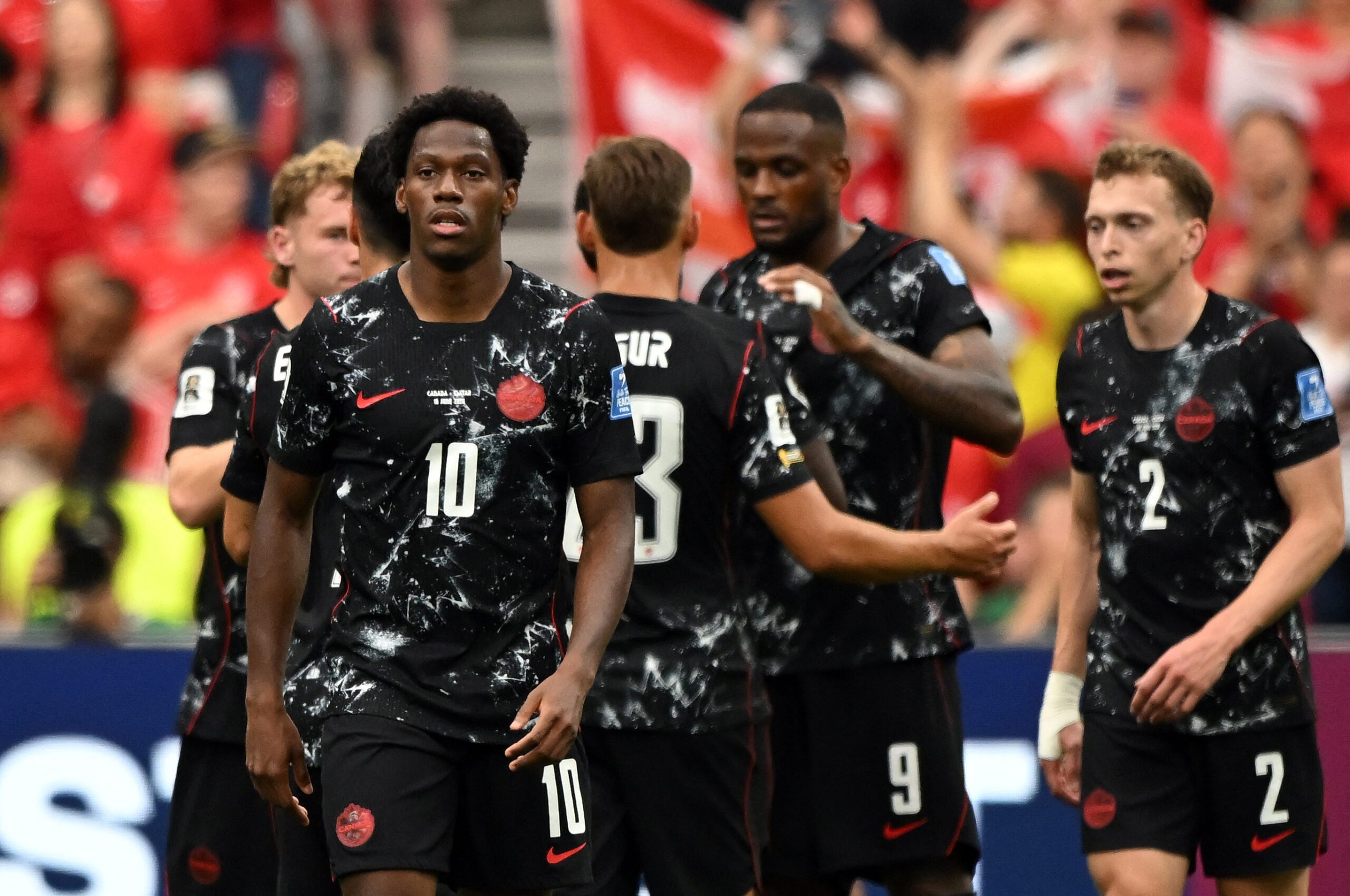 June 18, 2026; Vancouver, Canada; Canada's Jonathan David celebrates after the match.  Mandatory Credit: Anne-Marie Sorvin-Imagn Images