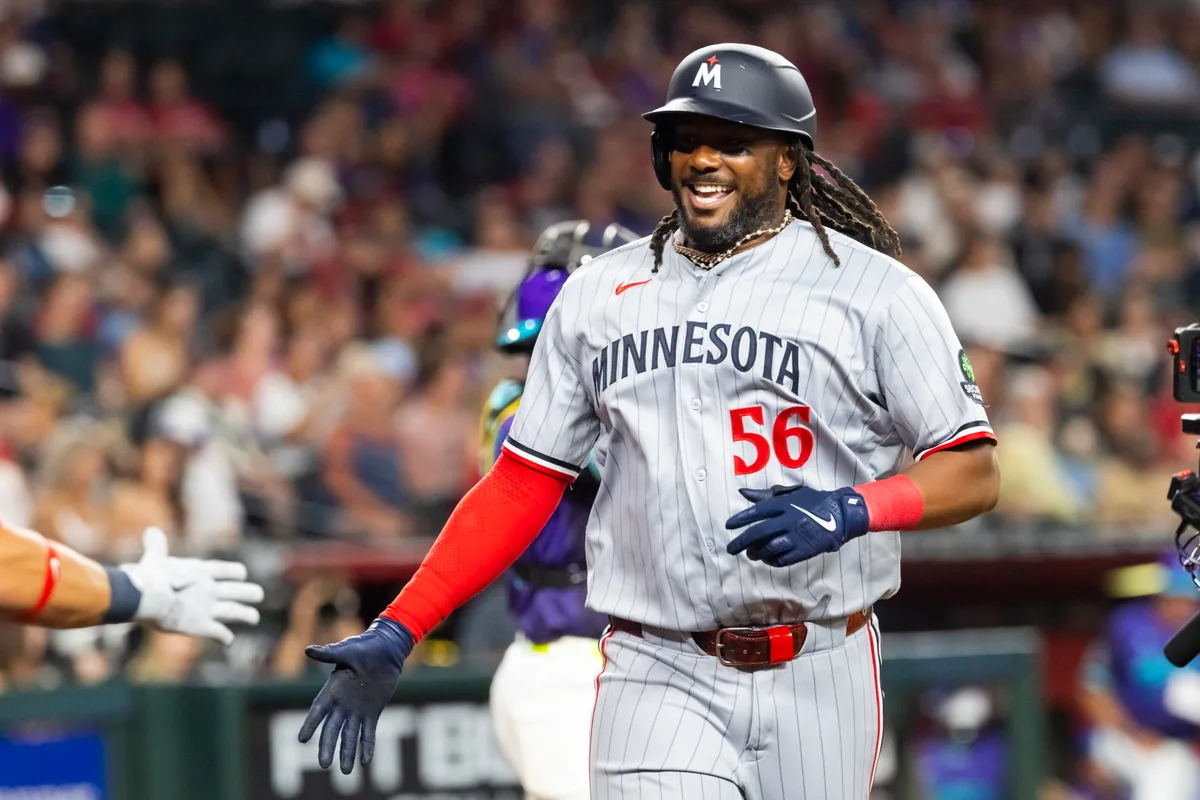 Jun 19, 2026; Phoenix, Arizona, USA; Minnesota Twins designated hitter Josh Bell celebrates after hitting a solo home run in the eighth inning against the Arizona Diamondbacks at Chase Field. Mandatory Credit: Mark J. Rebilas-Imagn Images
