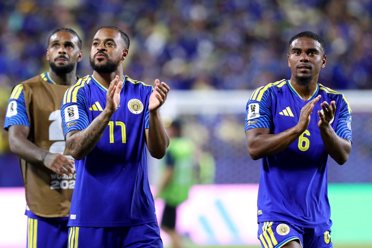 June 20, 2026; Kansas City, Missouri, U.S.; Curacao's Brandley Kuwas and Godfried Roemeratoe react after the match.  Mandatory Credit: Kylie Graham-Imagn Images