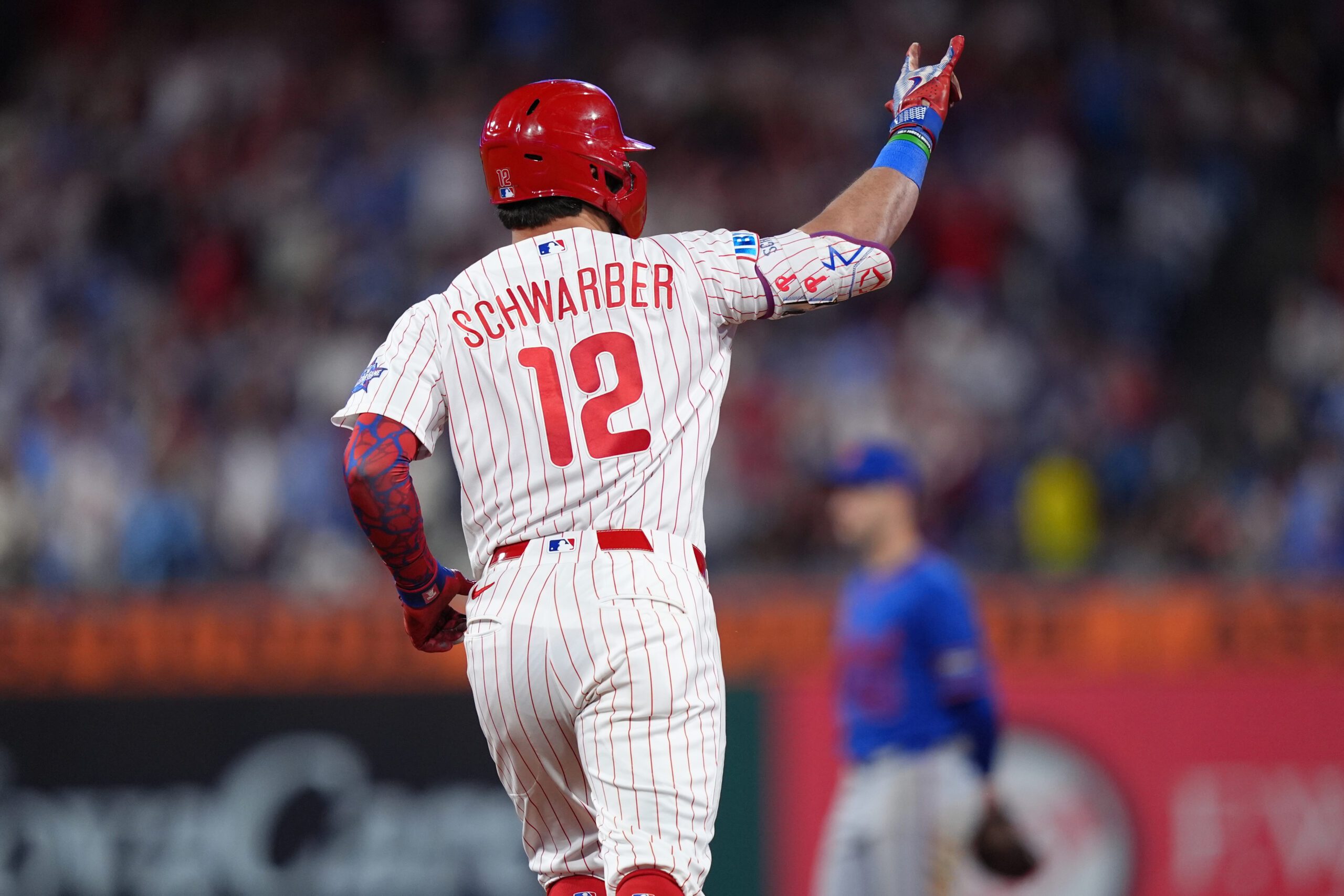 Jun 20, 2026; Philadelphia, Pennsylvania, USA; Philadelphia Phillies designated hitter Kyle Schwarber (12) rounds the bases after hitting a two-run home run against the New York Mets in the seventh inning at Citizens Bank Park. Mandatory Credit: Kyle Ross-Imagn Images