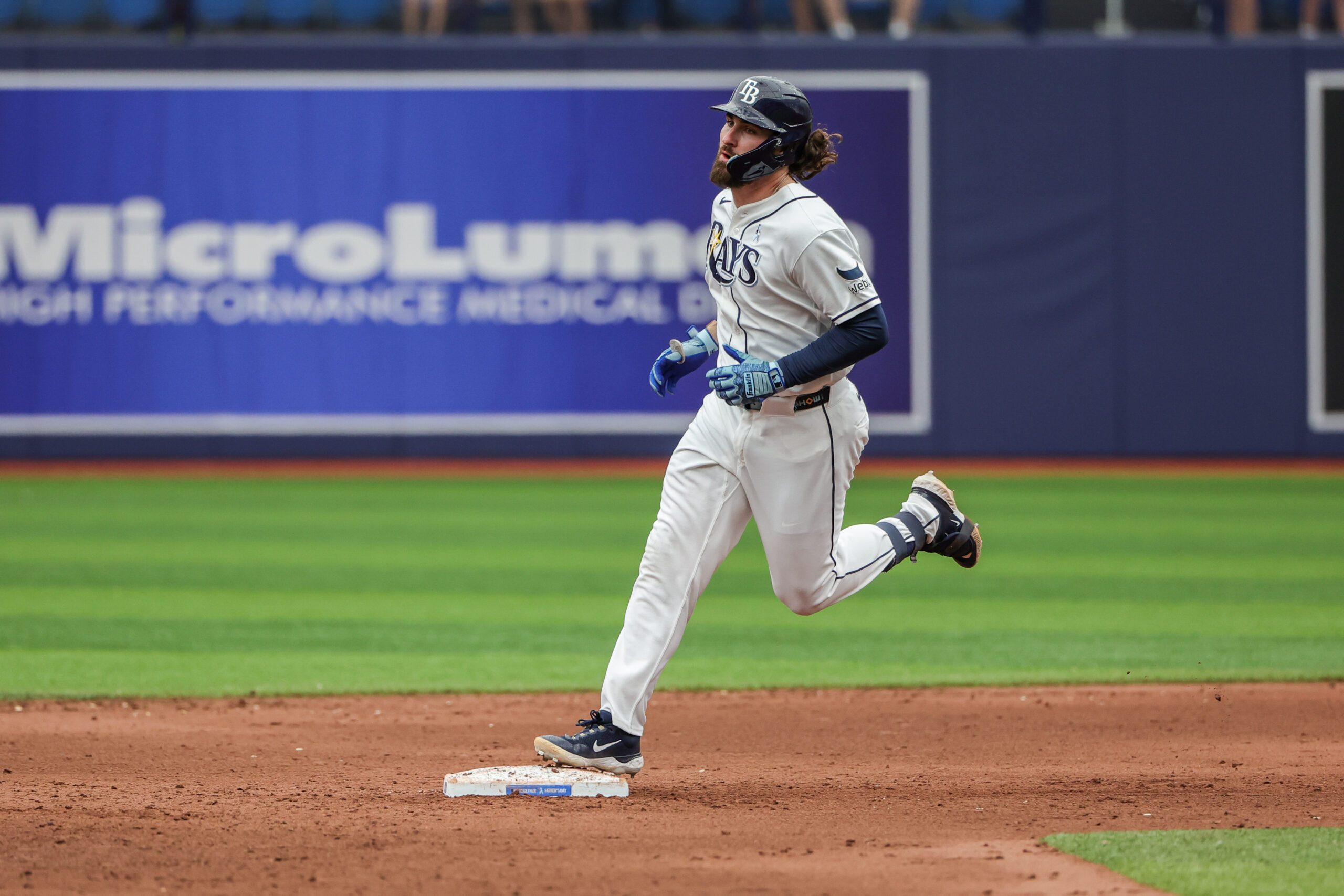 Jun 21, 2026; St. Petersburg, Florida, USA; Tampa Bay Rays right fielder Ryan Vilade (26) rounds second after a home run during the sixth inning against the Washington Nationals at Tropicana Field. Mandatory Credit: Mike Watters-Imagn Images