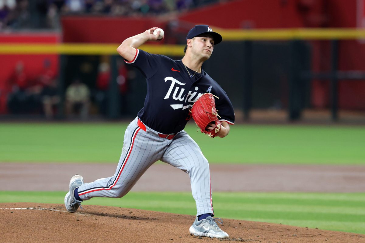 Jun 21, 2026; Phoenix, Arizona, USA; Minnesota Twins pitcher Mike Paredes against the Arizona Diamondbacks at Chase Field. Mandatory Credit: Mark J. Rebilas-Imagn Images