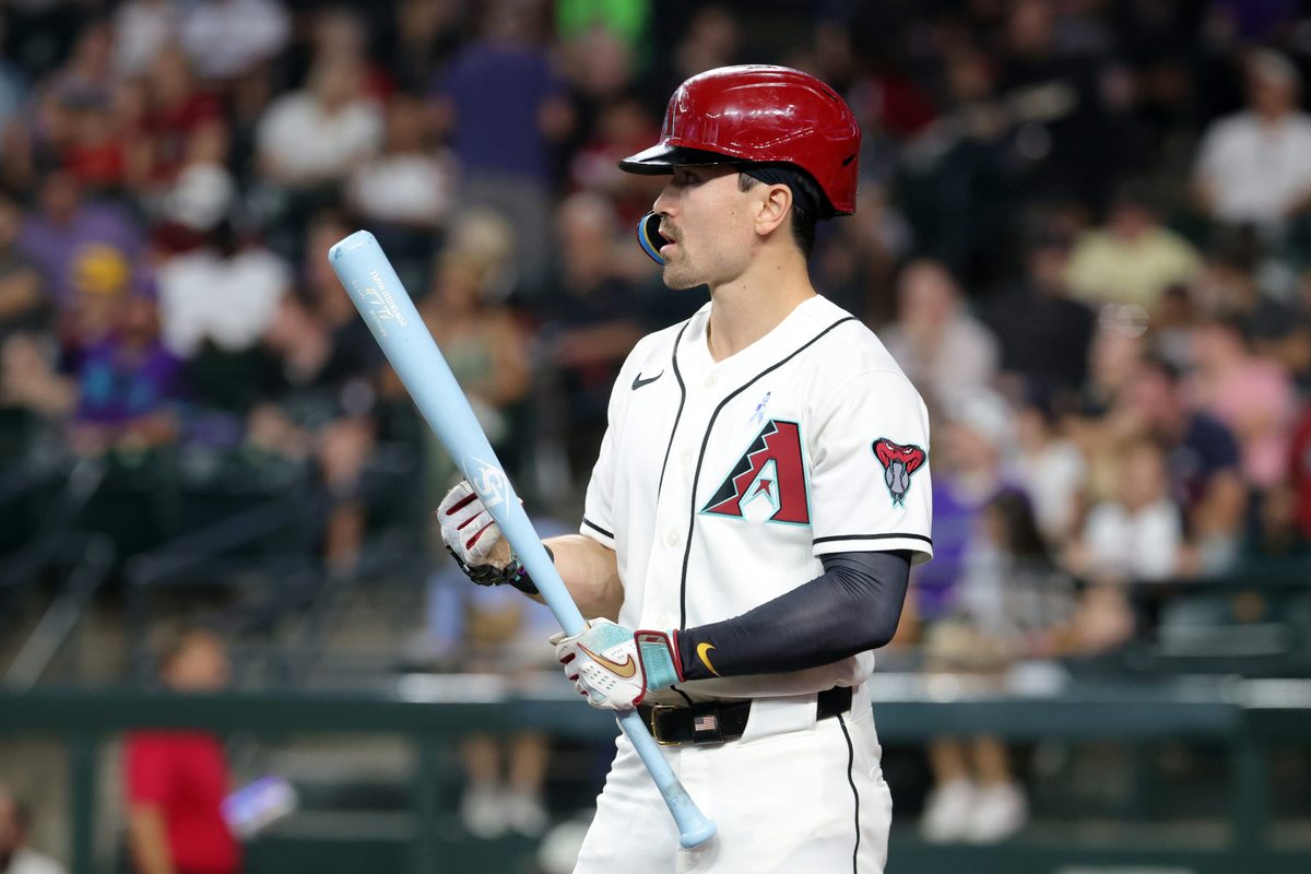 Jun 21, 2026; Phoenix, Arizona, USA; Arizona Diamondbacks outfielder Corbin Carroll against the Minnesota Twins at Chase Field. Mandatory Credit: Mark J. Rebilas-Imagn Images