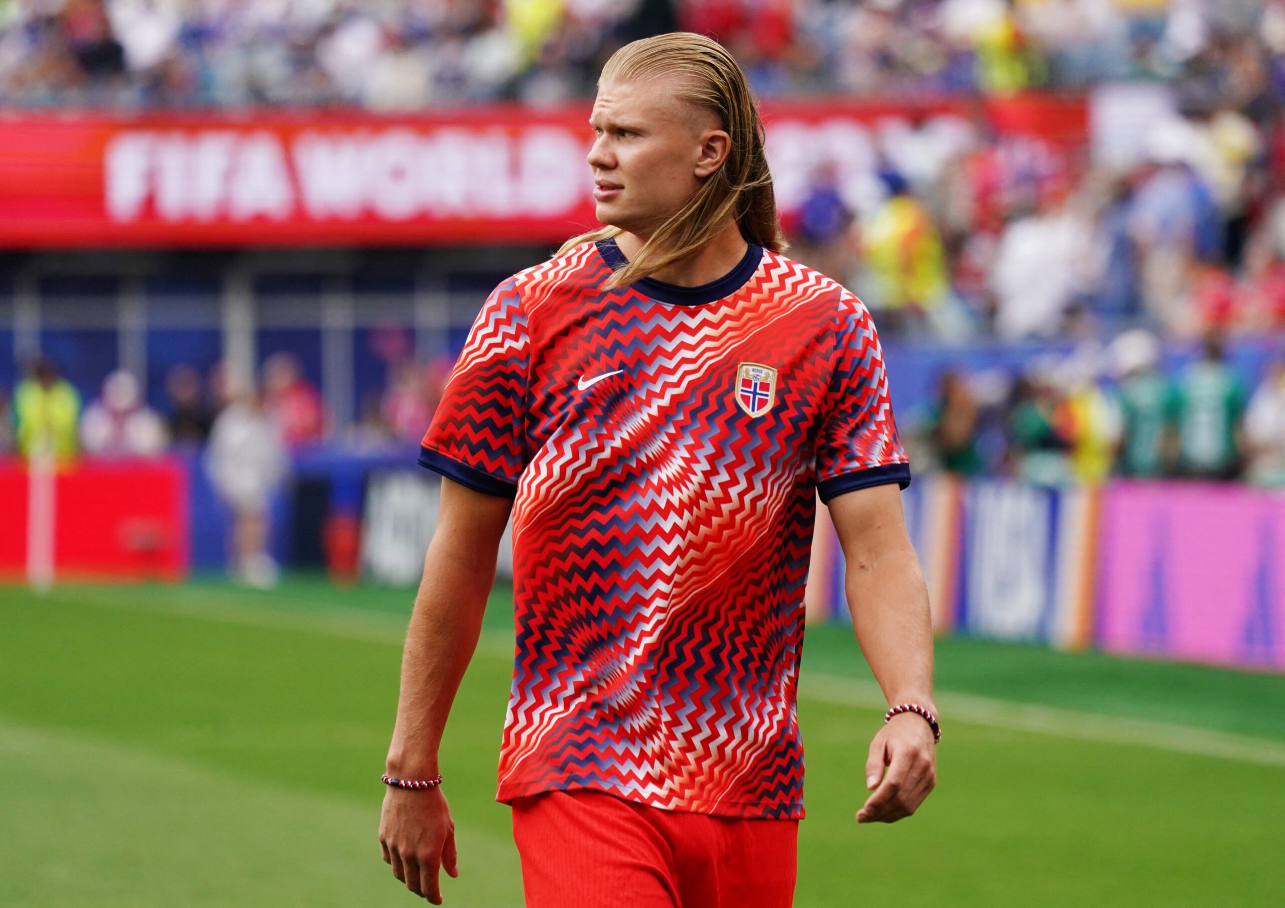 June 26, 2026; Foxborough, Massachusetts, U.S.; Norway's Erling Haaland during the warm up before the match.  Mandatory Credit: David Butler Ii-Imagn Images