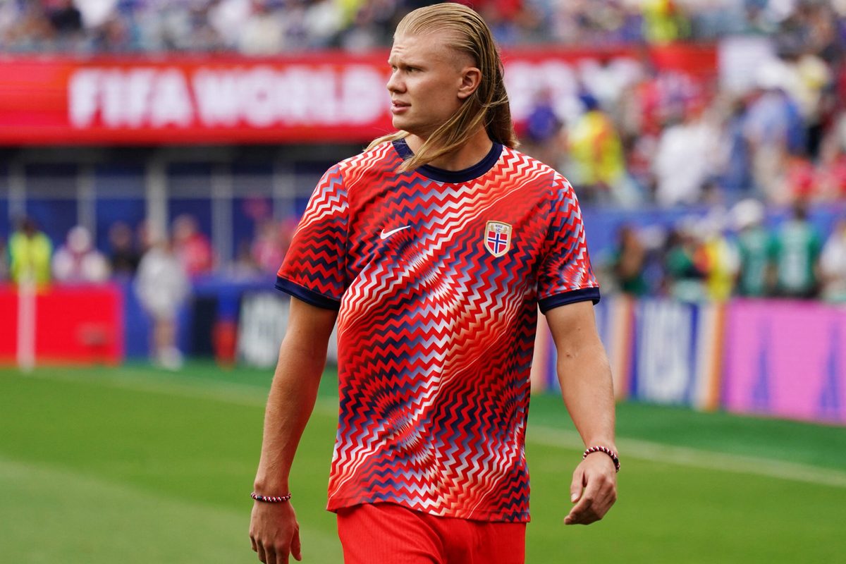June 26, 2026; Foxborough, Massachusetts, U.S.; Norway's Erling Haaland during the warm up before the match.  Mandatory Credit: David Butler Ii-Imagn Images