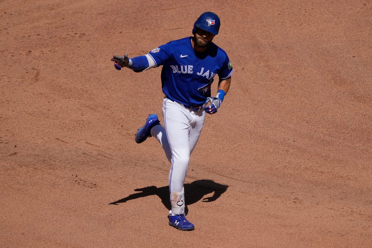 Jun 28, 2026; Toronto, Ontario, CAN; Toronto Blue Jays right fielder Nathan Lukes (38) waves to the fans as he rounds the bases on his two run home run against the Texas Rangers during the eighth inning at Rogers Centre. Mandatory Credit: John E. Sokolowski-Imagn Images