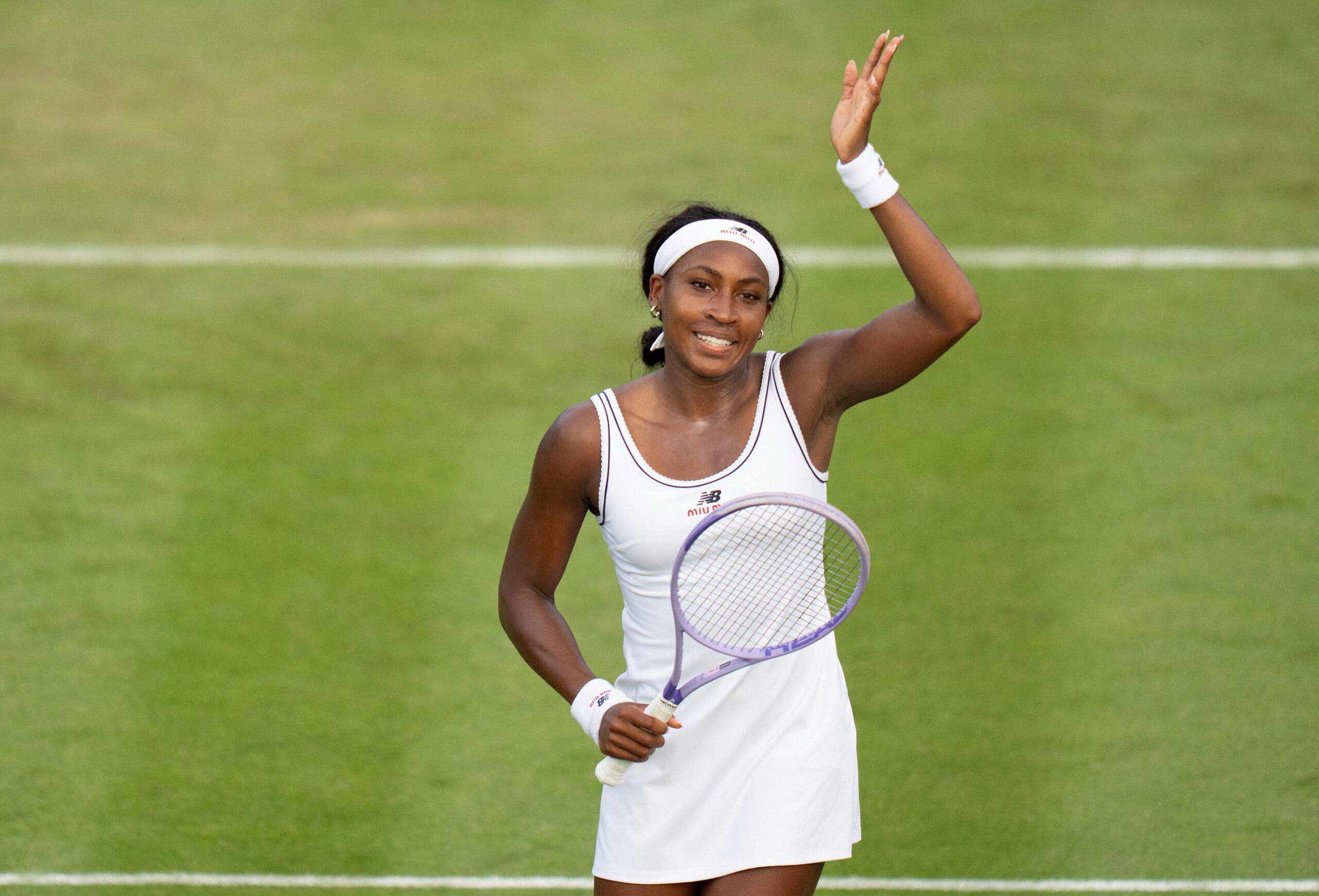 Jun 29, 2026; London, United Kingdom;  Coco Gauff of the United States celebrates winning her match against Tamara Korpatsch of Germany on day one at All England Lawn Tennis and Croquet Club. Mandatory Credit: Susan Mullane-Imagn Images