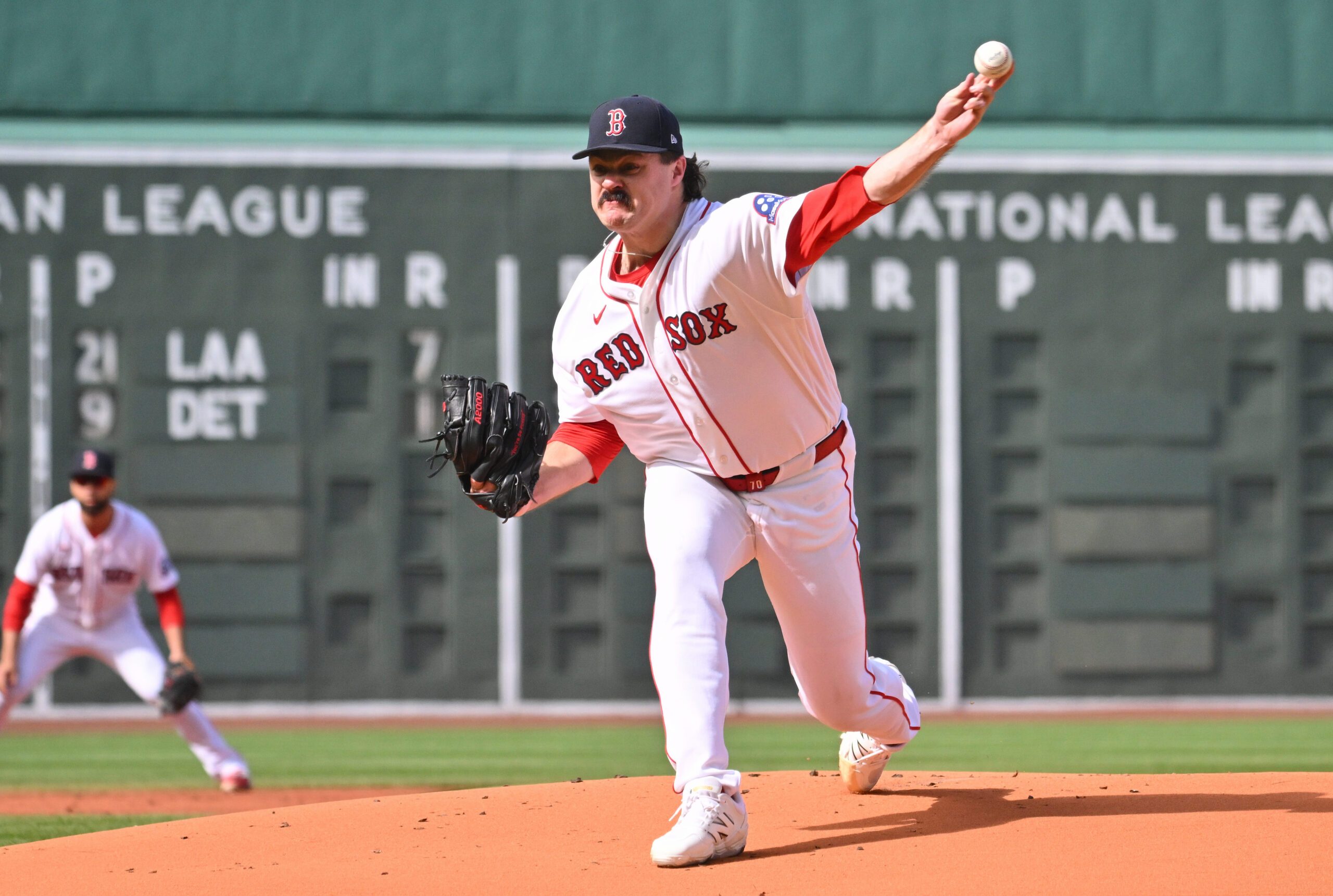 May 28, 2026; Boston, Massachusetts, USA; Boston Red Sox starting pitcher Payton Tolle (70) pitches against the Atlanta Braves during the first inning at Fenway Park. Mandatory Credit: Eric Canha-Imagn Images