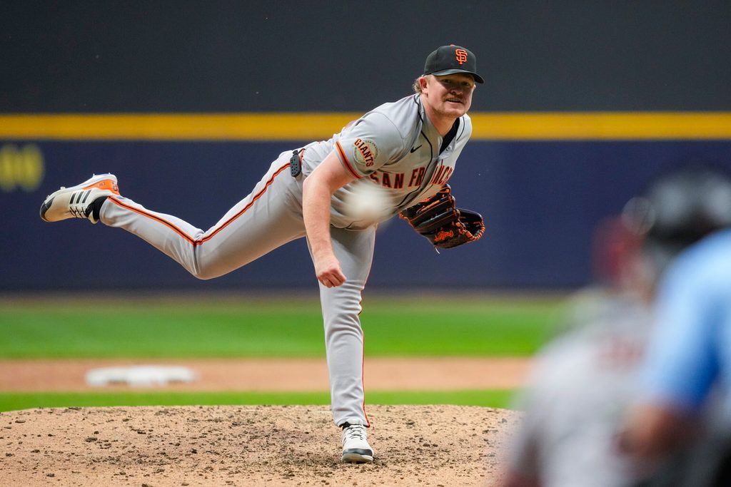 Jun 3, 2026; Milwaukee, Wisconsin, USA; San Francisco Giants pitcher Logan Webb (62) throws a pitch during the seventh inning against the Milwaukee Brewers at American Family Field. Mandatory Credit: Jeff Hanisch-Imagn Images