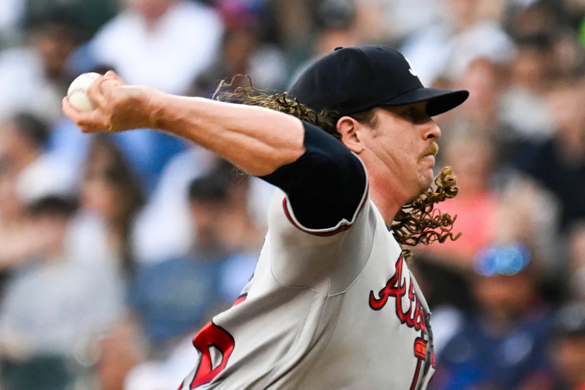 Jun 9, 2026; Chicago, Illinois, USA; Atlanta Braves pitcher Grant Holmes (66) delivers the ball during the first inning against the Chicago White Sox at Rate Field. Mandatory Credit: Matt Marton-Imagn Images