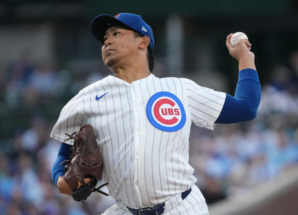 Jun 15, 2026; Chicago, Illinois, USA; Chicago Cubs pitcher Shota Imanaga (18) throws the ball against the Colorado Rockies during the first inning at Wrigley Field. Mandatory Credit: David Banks-Imagn Images