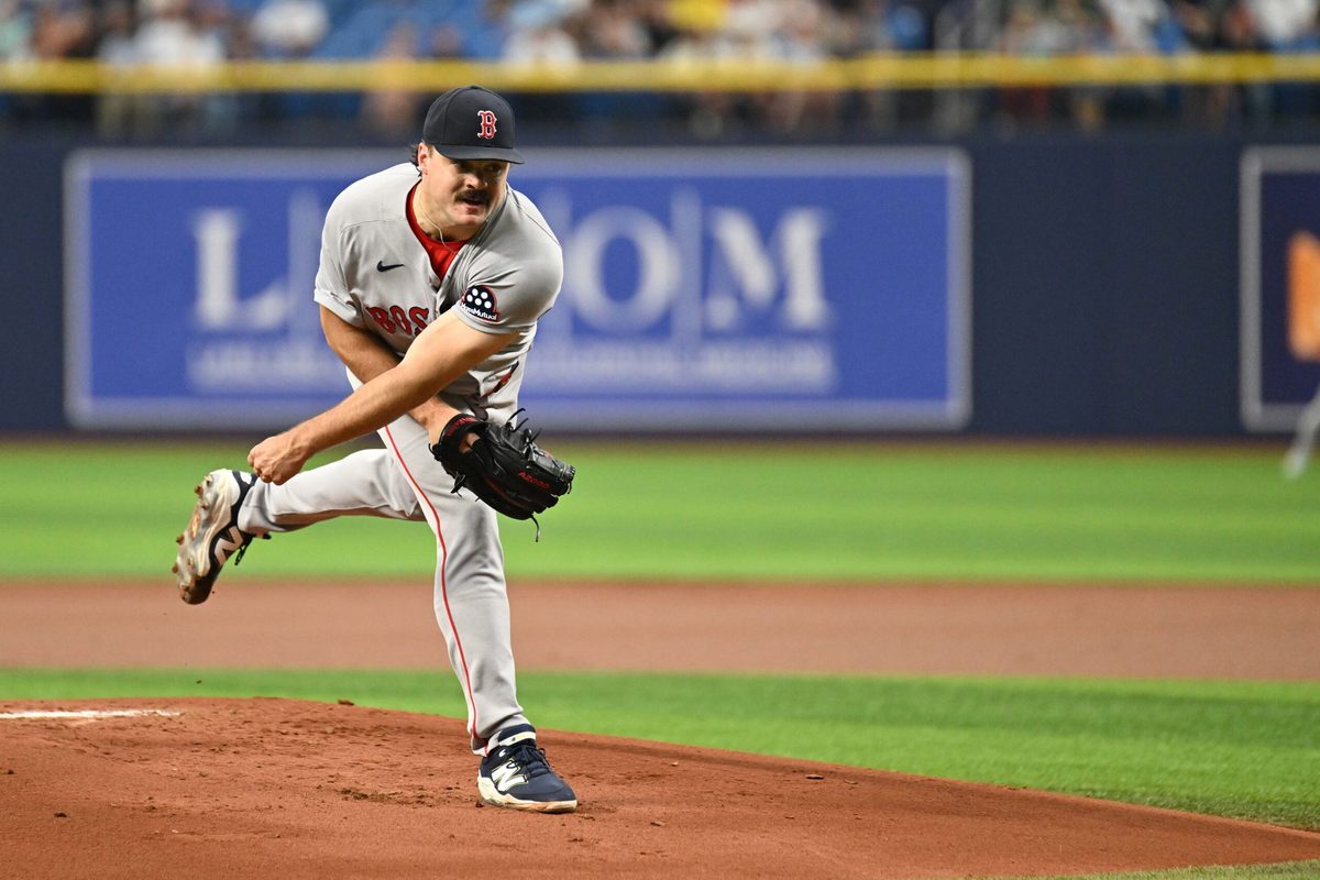 Jun 9, 2026; St. Petersburg, Florida, USA; Boston Red Sox starting pitcher Payton Tolle (70) throws a pitch in the first inning against the Tampa Bay Rays  at Tropicana Field. Mandatory Credit: Jonathan Dyer-Imagn Images