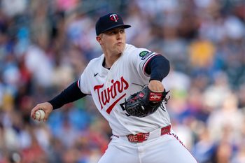 Jun 22, 2026; Minneapolis, Minnesota, USA; Minnesota Twins starting pitcher Zebby Matthews (52) delivers a pitch against the Los Angeles Dodgers in the first inning at Target Field. Mandatory Credit: Jesse Johnson-Imagn Images