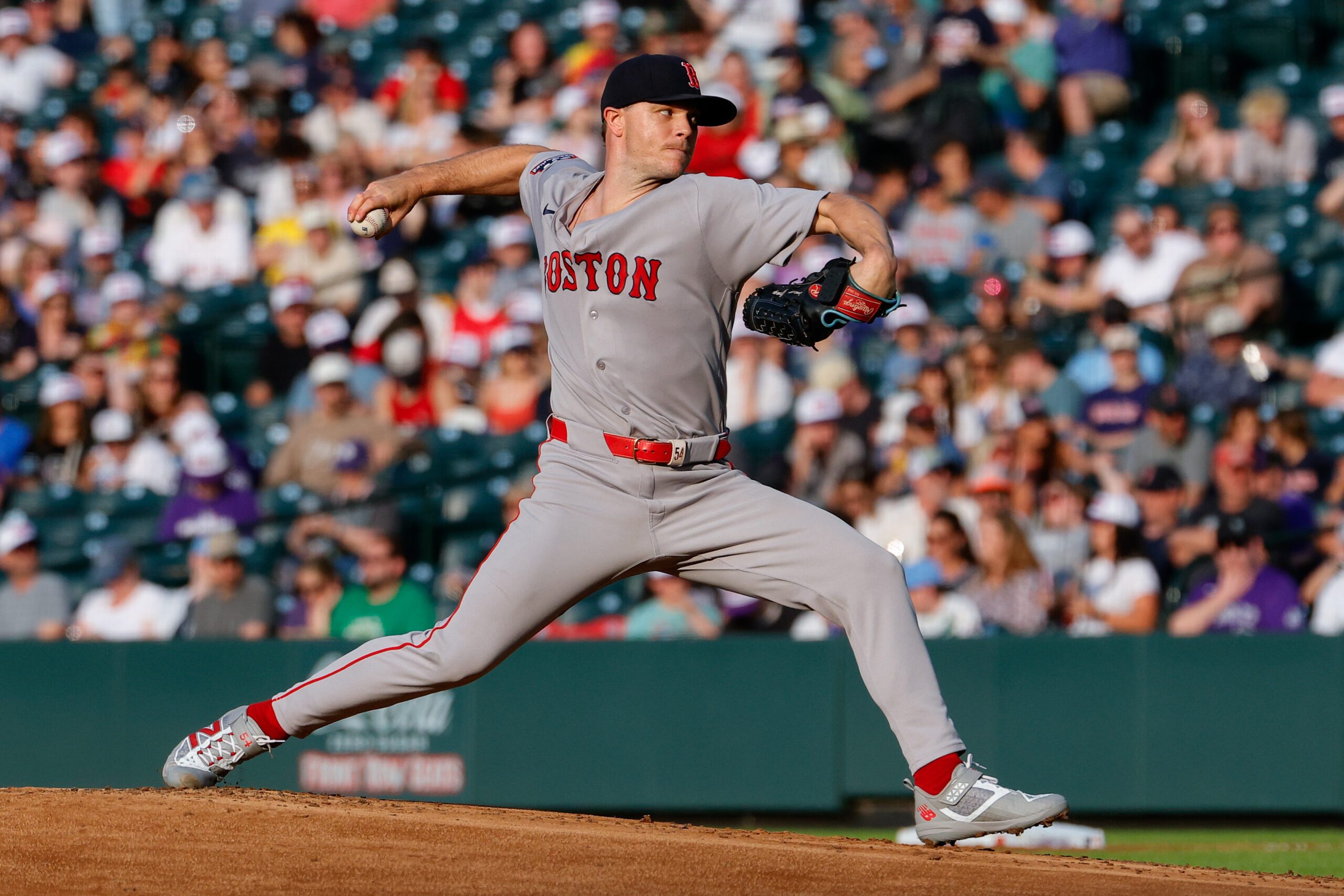 Jun 23, 2026; Denver, Colorado, USA; Boston Red Sox starting pitcher Sonny Gray (54) pitches in the first inning against the Colorado Rockies at Coors Field. Mandatory Credit: Isaiah J. Downing-Imagn Images