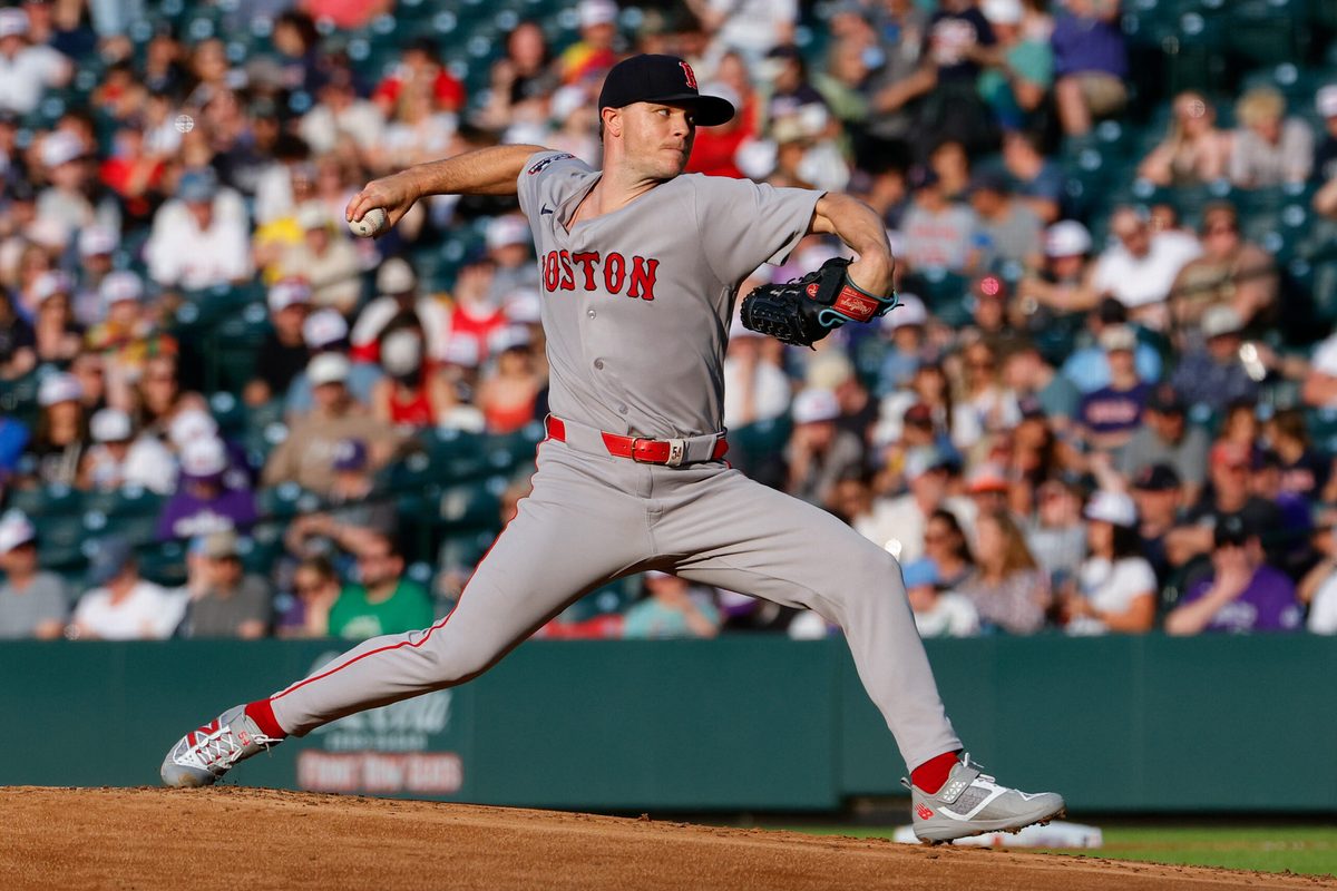 Jun 23, 2026; Denver, Colorado, USA; Boston Red Sox starting pitcher Sonny Gray (54) pitches in the first inning against the Colorado Rockies at Coors Field. Mandatory Credit: Isaiah J. Downing-Imagn Images