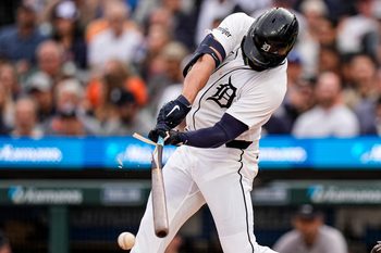 Detroit Tigers left fielder Riley Greene (31) bats against New York Yankees during the third inning at Comerica Park in Detroit on Wednesday, June 24, 2026.