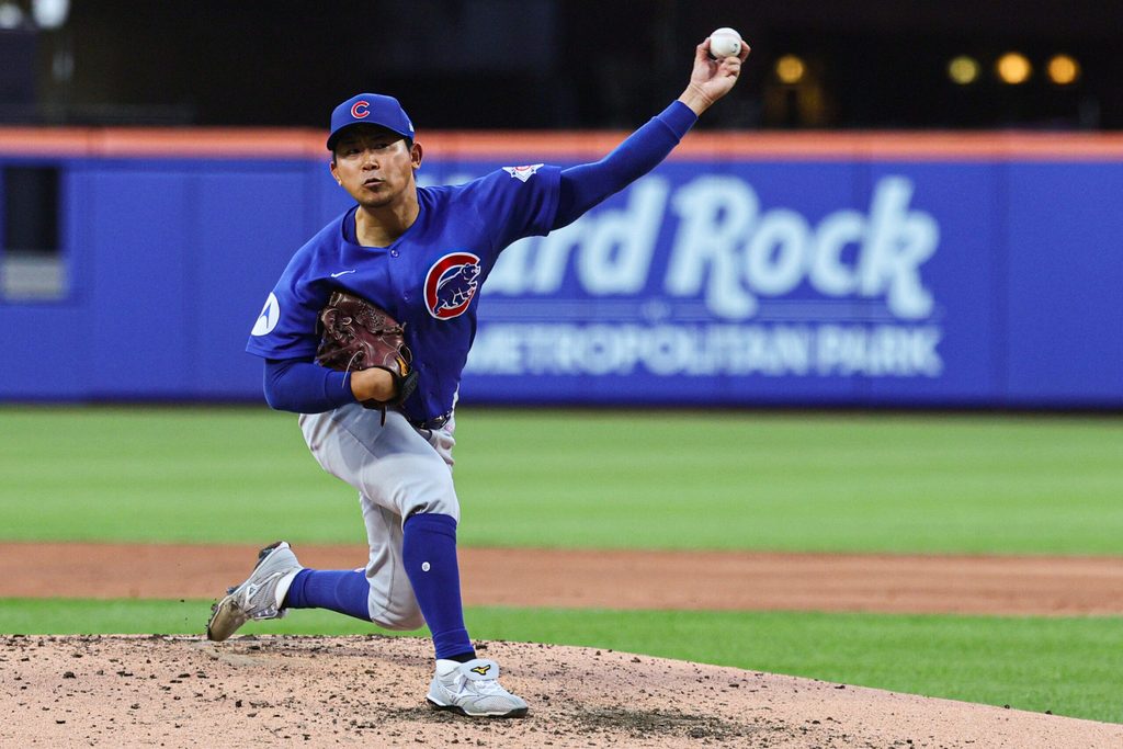 Jun 24, 2026; New York City, New York, USA; Chicago Cubs pitcher Shota Imanaga (18) delivers a pitch during the third inning against the New York Mets at Citi Field. Mandatory Credit: Vincent Carchietta-Imagn Images