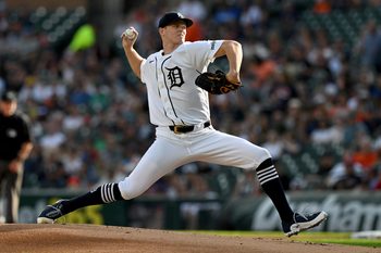 Jun 25, 2026; Detroit, Michigan, USA; Detroit Tigers starting pitcher Troy Melton (52) throws a pitch against the Houston Astros in the first inning at Comerica Park. Mandatory Credit: Lon Horwedel-Imagn Images