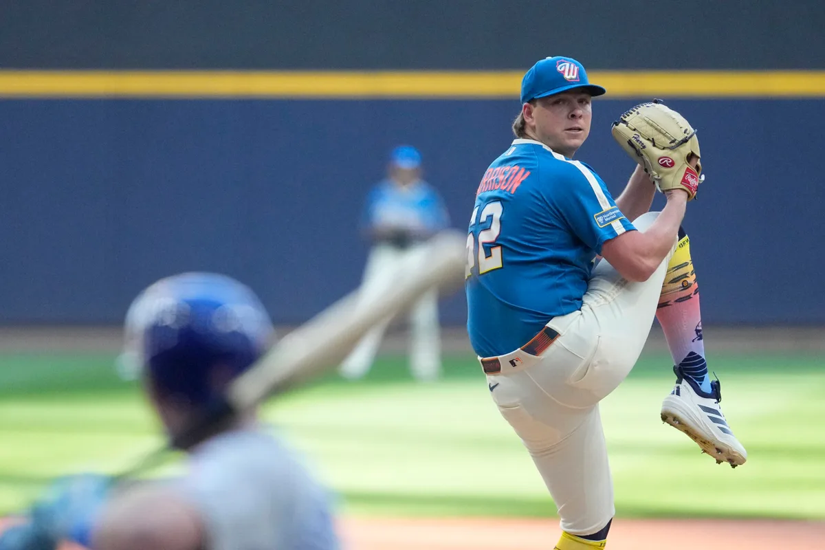 Jun 27, 2026; Milwaukee, Wisconsin, USA; Milwaukee Brewers relief pitcher Kyle Harrison (52) delivers a pitch against the Chicago Cubs in the first inning at American Family Field. Mandatory Credit: Michael McLoone-Imagn Images