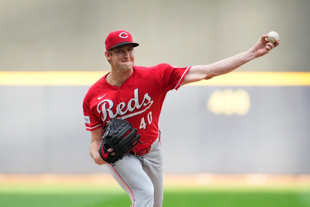 Jun 29, 2026; Milwaukee, Wisconsin, USA; Cincinnati Reds pitcher Nick Lodolo(40) delivers a pitch against the Milwaukee Brewers in the first inning at American Family Field. Mandatory Credit: Michael McLoone-Imagn Images