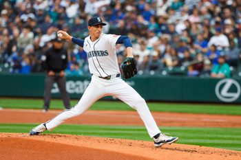 Jun 29, 2026; Seattle, Washington, USA; Seattle Mariners starting pitcher George Kirby (68) throws against the Los Angeles Angels during the second inning at T-Mobile Park. Mandatory Credit: Joe Nicholson-Imagn Images