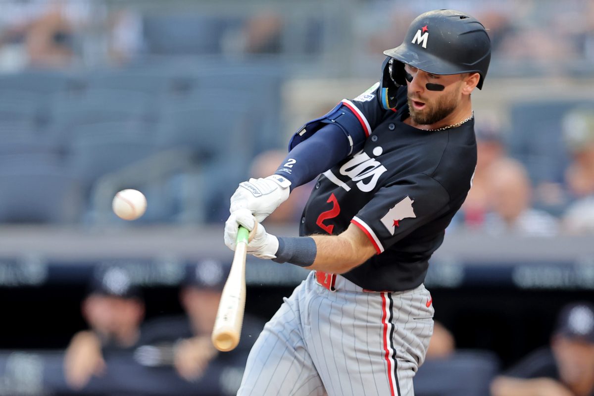 Jul 3, 2026; Bronx, New York, USA; Minnesota Twins second baseman Kody Clemens (2) hits a solo home run against the New York Yankees during the first inning at Yankee Stadium. Mandatory Credit: Brad Penner-Imagn Images