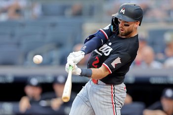 Jul 3, 2026; Bronx, New York, USA; Minnesota Twins second baseman Kody Clemens (2) hits a solo home run against the New York Yankees during the first inning at Yankee Stadium. Mandatory Credit: Brad Penner-Imagn Images
